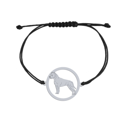 Bransoletka z psem rasy Amstaff American Staffordshire Terrier srebro sznurek GRAWER GRATIS - MEJK Jewellery