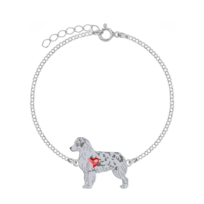 Bransoletka z sercem psem Miniaturowy Owczarek Amerykański srebro GRAWER GRATIS - MEJK Jewellery