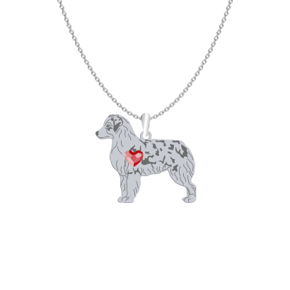 Silver Mini Aussie Shepherd engraved necklace with a heart - MEJK Jewellery