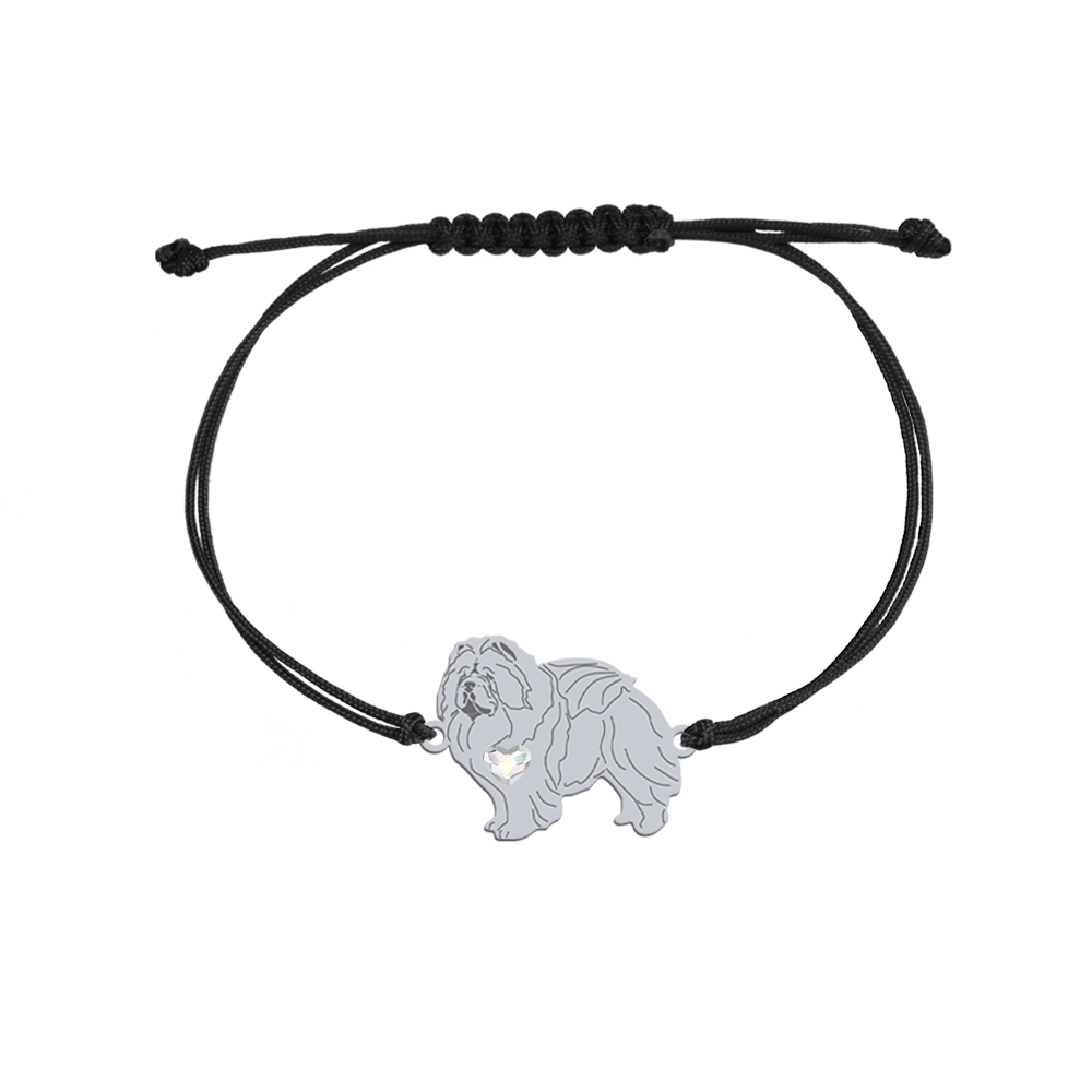Silver Chow chow string bracelet with a heart, FREE ENGRAVING - MEJK Jewellery