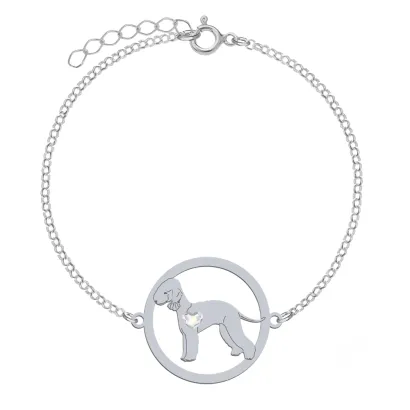 Bransoletka z psem grawerem sercem Bedlington Terrier srebro - MEJK Jewellery