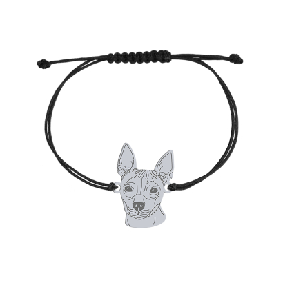 Bransoletka z psem grawerem American Hairless Terrier srebro sznurek - MEJK Jewellery