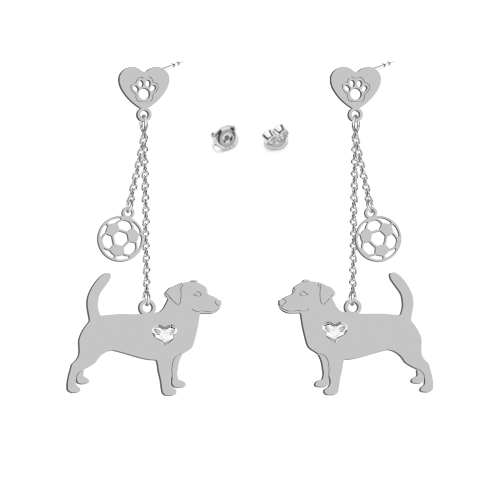 Silver Short-haired Jack Russell Terrier earrings with a heart, FREE ENGRAVING - MEJK Jewellery