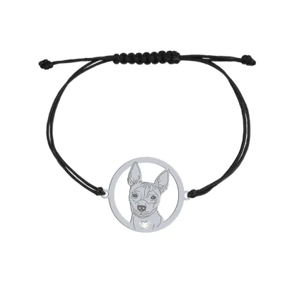 Bransoletka z psem grawerem sercem Amerykański Terrier Bezwłosy srebro sznurek - MEJK Jewellery