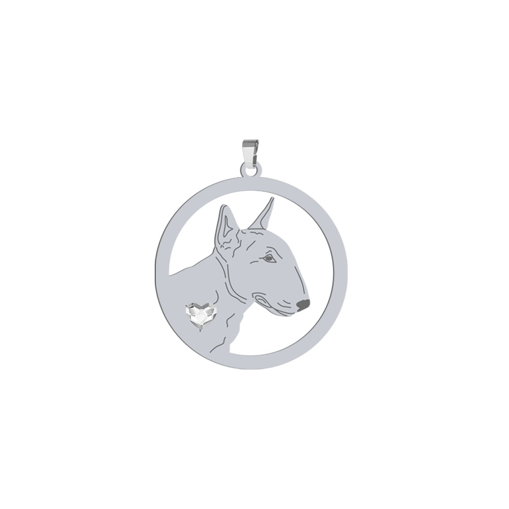 Silver Miniature Bull Terrier pendant with a heart, FREE ENGRAVING - MEJK Jewellery