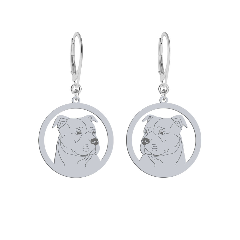 Silver American Staffordshire Terrier-Amstaff engraved earrings - MEJK Jewellery