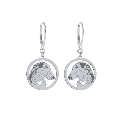 Silver Borzoj earrings, FREE ENGRAVING - MEJK Jewellery