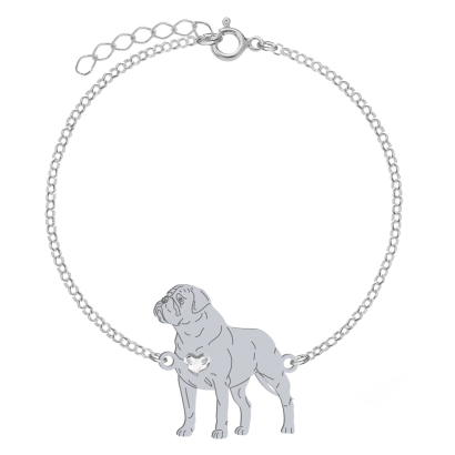 Silver Bullmastiff bracelet with a heart, FREE ENGRAVING - MEJK Jewellery