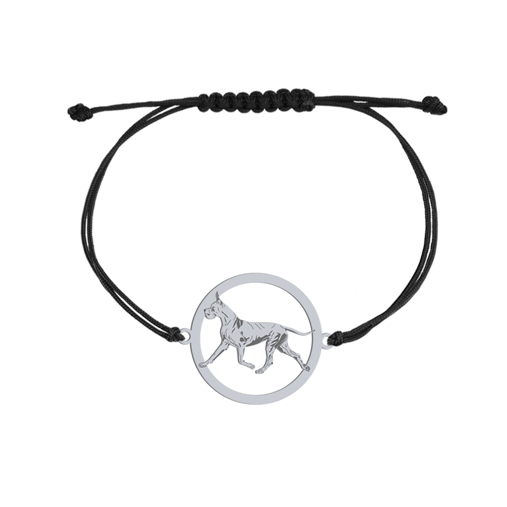 Bransoletka z psem grawerem Dog Niemiecki srebro sznurek - MEJK Jewellery