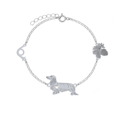 Silver Long-haired dachshund engraved bracelet - MEJK Jewellery