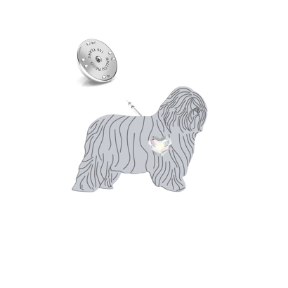 Silver Polish Lowland Sheepdog pin with a heart - MEJK Jewellery