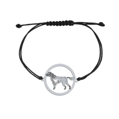 Bransoletka z sercem psem Mały Münsterländer srebro sznurek GRAWER GRATIS - MEJK Jewellery