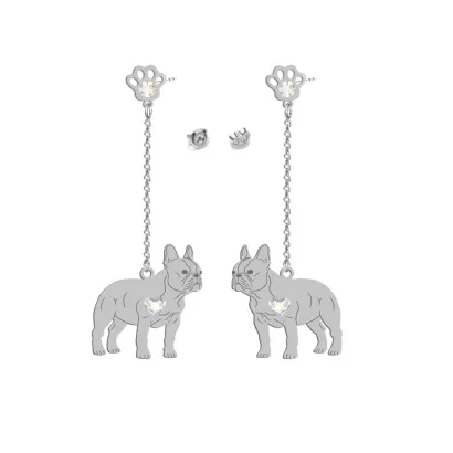 Kolczyki z psem sercem Bulldog Francuski srebro - MEJK Jewellery