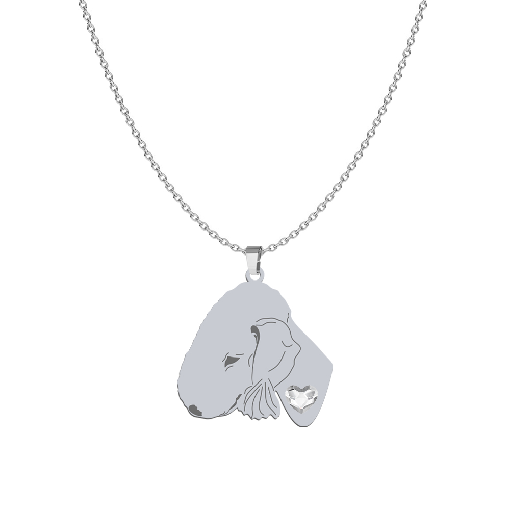 Silver Bedlington Terrier necklace with a heart - MEJK Jewellery