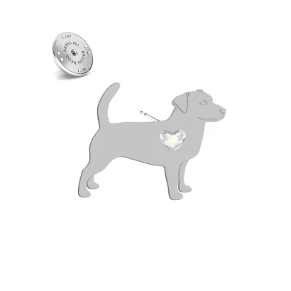 Przypinka z sercem psem Jack Russell Terrier Krótkowłosy srebro - MEJK Jewellery
