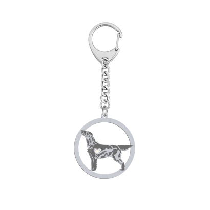 Silver Flat Coated Retriever keyring with a heart, FREE ENGRAVING - MEJK Jewellery