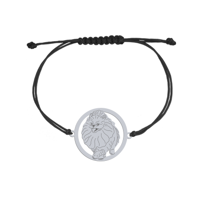 Bransoletka z psem Szpic Miniaturowy srebro sznurek GRAWER GRATIS - MEJK Jewellery