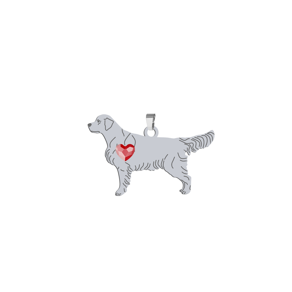 Silver Golden Retriever pendant with a heart, FREE ENGRAVING - MEJK Jewellery