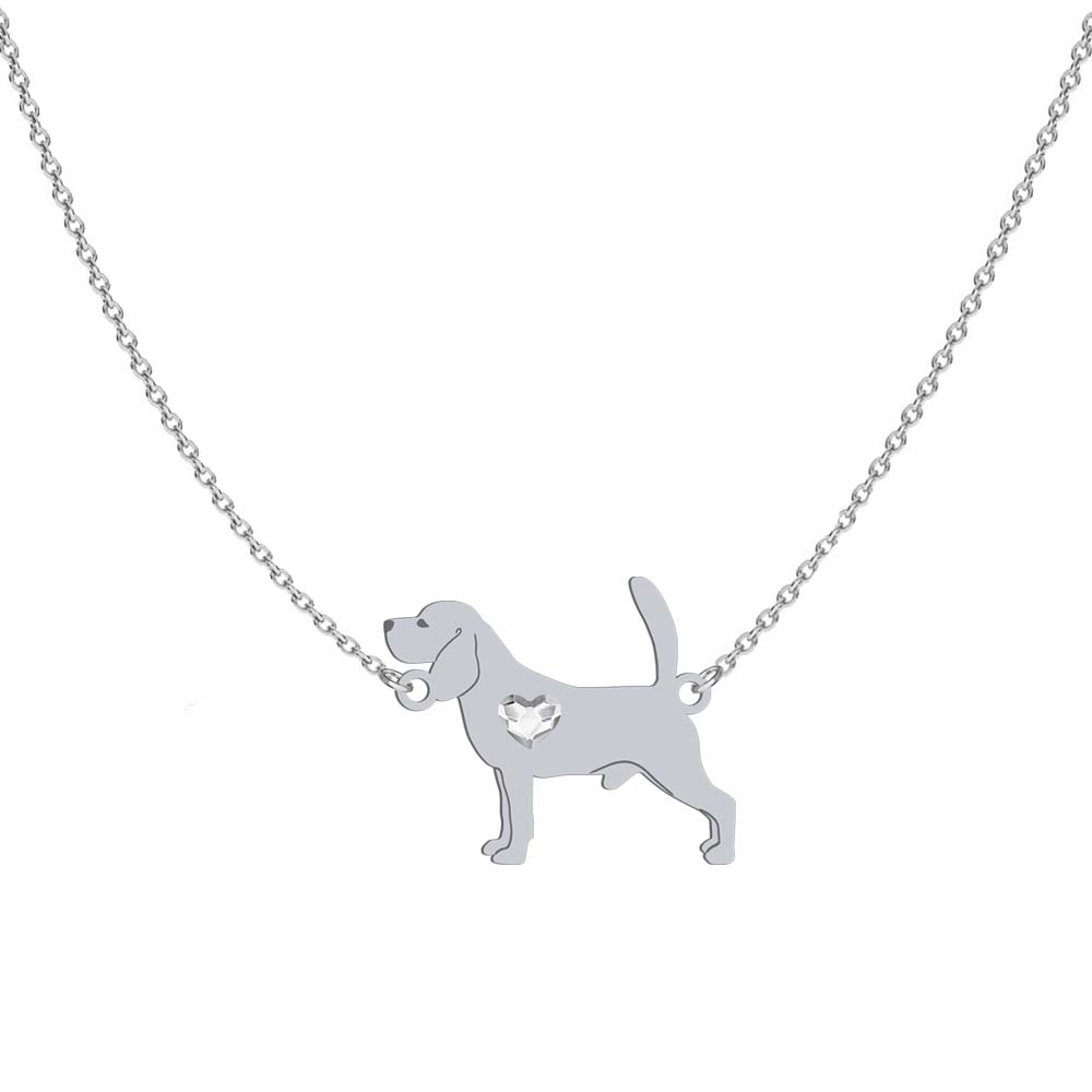Silver Beagle engraved necklace with a heart -MEJK Jewellery
