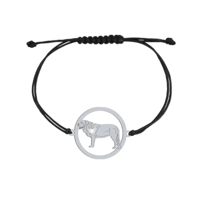 Bransoletka z psem Mastif Hiszpański srebro sznurek GRAWER GRATIS - MEJK Jewellery