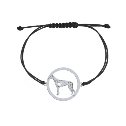 Bransoletka z psem sercem Greyhound srebro sznurek GRAWER GRATIS - MEJK Jewellery