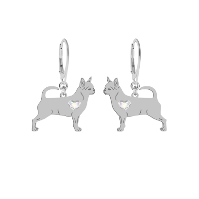 Silver Short-haired Chihuahua earrings with a heart, FREE ENGRAVING - MEJK Jewellery