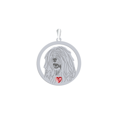Silver South Russian Shepherd Dog engraved pendant with a heart - MEJK Jewellery