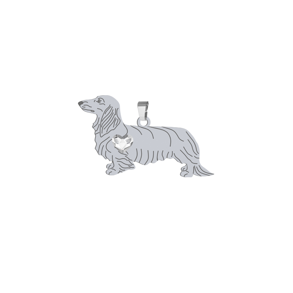 Silver Long-haired dachshund pendant, FREE ENGRAVING - MEJK Jewellery