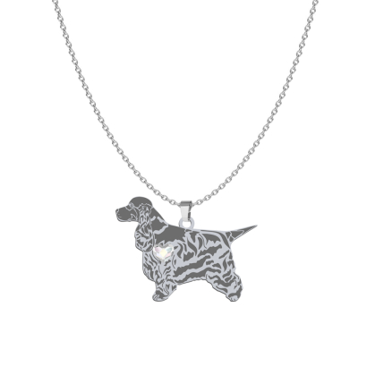 Silver English Cocker Spaniel necklace with a heart, FREE ENGRAVING - MEJK Jewellery