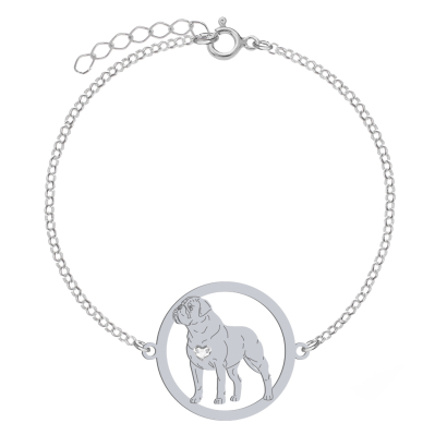 Silver Bullmastiff engraved bracelet with a heart - MEJK Jewellery