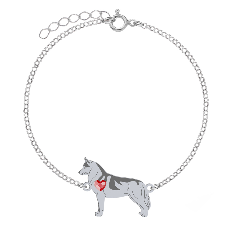 Silver Siberian Husky bracelet with a heart, FREE ENGRAVING - MEJK Jewellery
