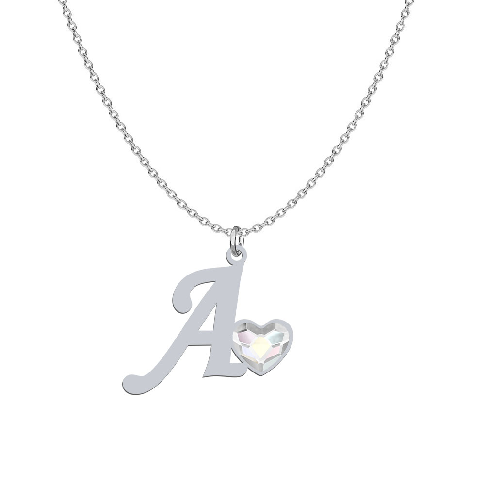 LETTER necklace from A-Z  crystal heart - silver rhodium plated gold-plated