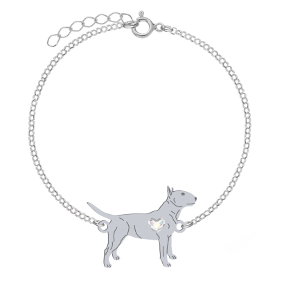 Silver Miniature Bull Terrier bracelet with a heart, FREE EENGRAVING - MEJK Jewellery
