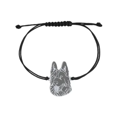 Bransoletka z psem Black German Shepherd srebro sznurek GRAWER GRATIS - MEJK Jewellery