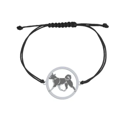 Bransoletka z psem Karelski Pies na niedźwiedzie srebro sznurek GRAWER GRATIS - MEJK Jewellery