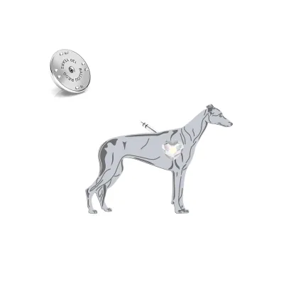 Wpinka z psem sercem Greyhound srebro - MEJK Jewellery
