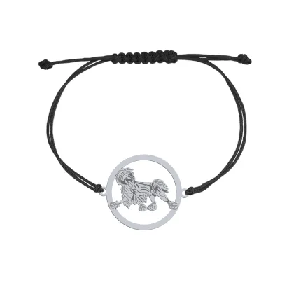 Bransoletka z psem Lowchen srebro sznurek GRAWER GRATIS - MEJK Jewellery