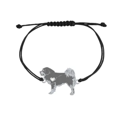 Bransoletka z sercem psem Tibetan Mastiff srebro sznurek GRAWER GRATIS - MEJK Jewellery