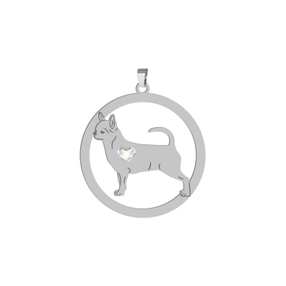 Silver Short-haired Chihuahua engraved pendant with a heart - MEJK Jewellery