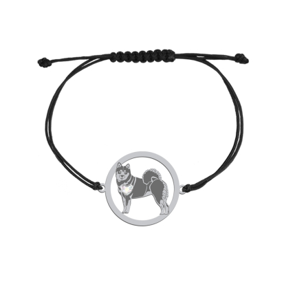 Bransoletka z psem Shiba-inu srebro sznurek GRAWER GRATIS - MEJK Jewellery