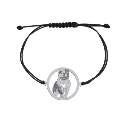 Bransoletka z psem grawerem American Bulldog srebro sznurek - MEJK Jewellery