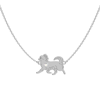 Silver Long-haired Chihuahua necklace with a heart, FREE ENGRAVING - MEJK Jewellery