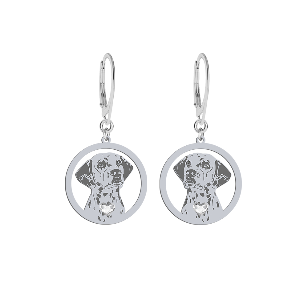 Silver Dalmatian earrings with a heart, FREE ENGRAVING - MEJK Jewellery