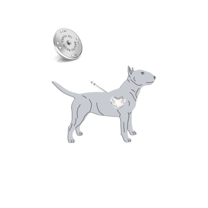 Silver Miniature Bull Terrier pin with a heart - MEJK Jewellery