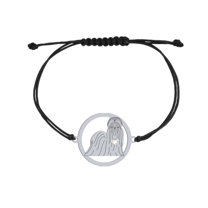 Silver Shih tzu string bracelet with a heart, FREE ENGRAVING - MEJK Jewellery