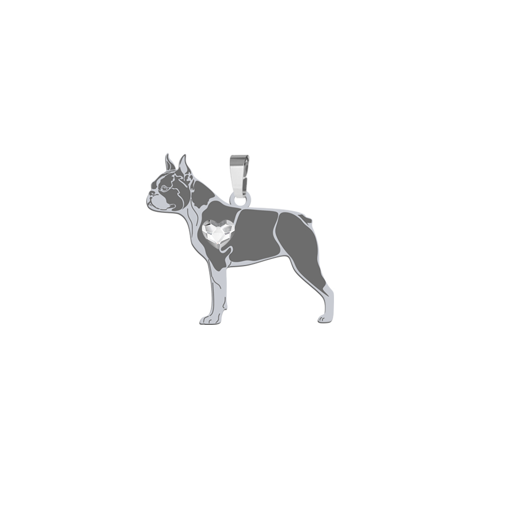 Zawieszka z psem grawerem Boston Terrier srebro - MEJK Jewellery