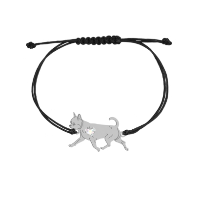 Silver Short-haired Chihuahua string bracelet with a heart, FREE ENGRAVING - MEJK Jewellery