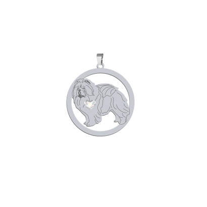 Silver Chow chow pendant with a heart, FREE ENGRAVING - MEJK Jewellery