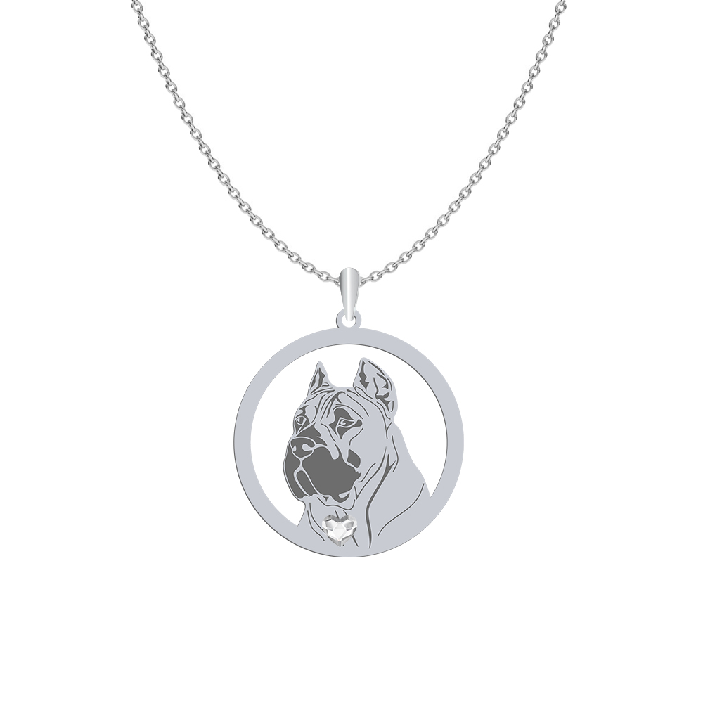 Silver Perro de Presa Canario necklace with a heart, FREE ENGRAVING - MEJK Jewellery