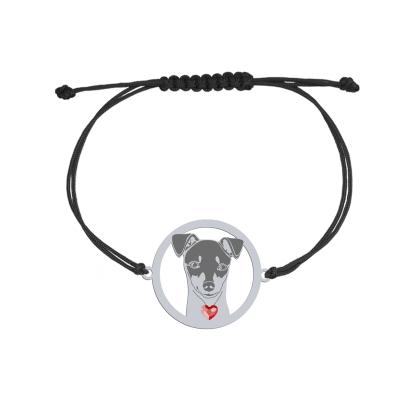 Silver Japanese Terrier engraved string bracelet with a heart - MEJK Jewellery